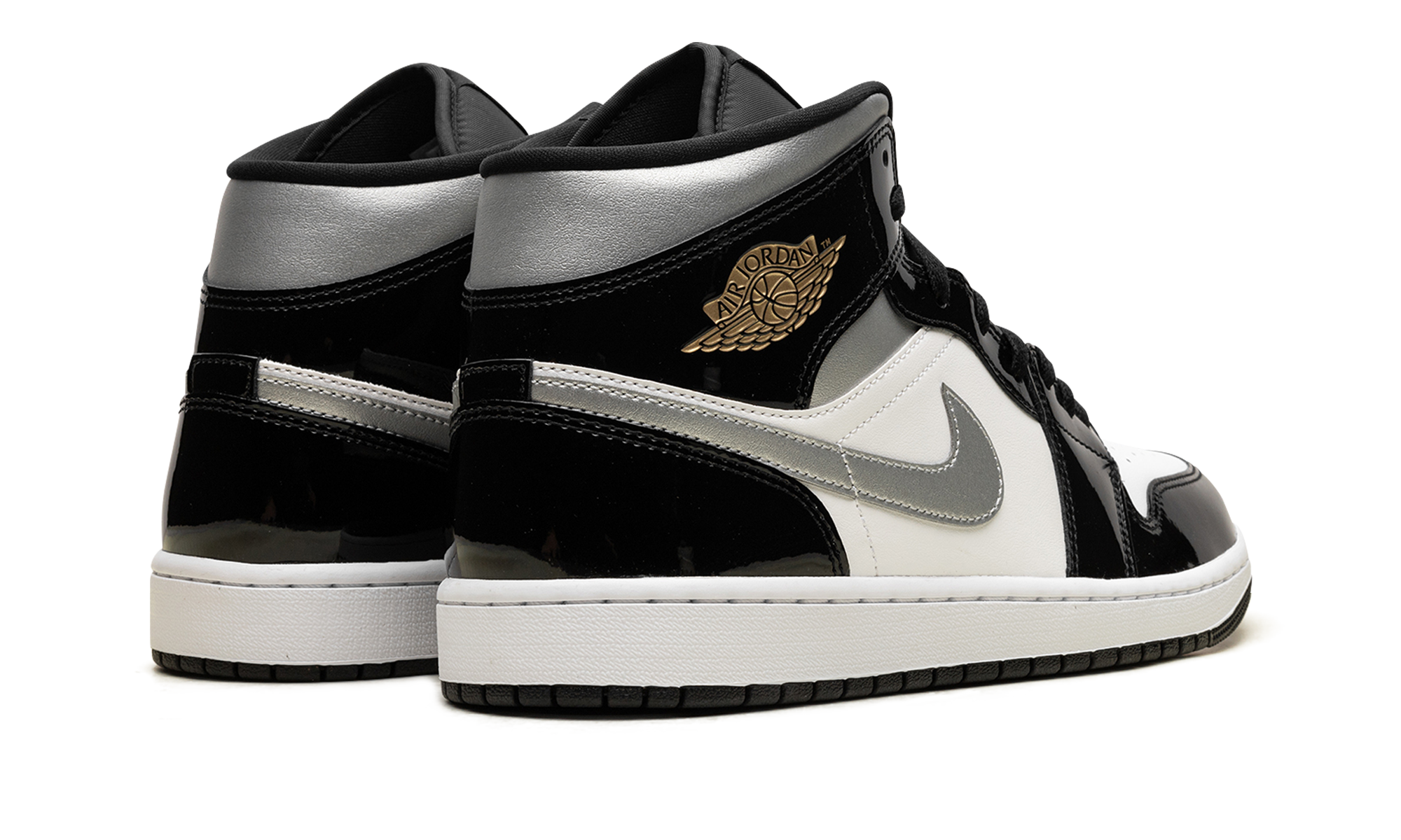 jordan 1 mid se patent black white metallic silver metallic gold+HV0789-010+diagnol right behind view
