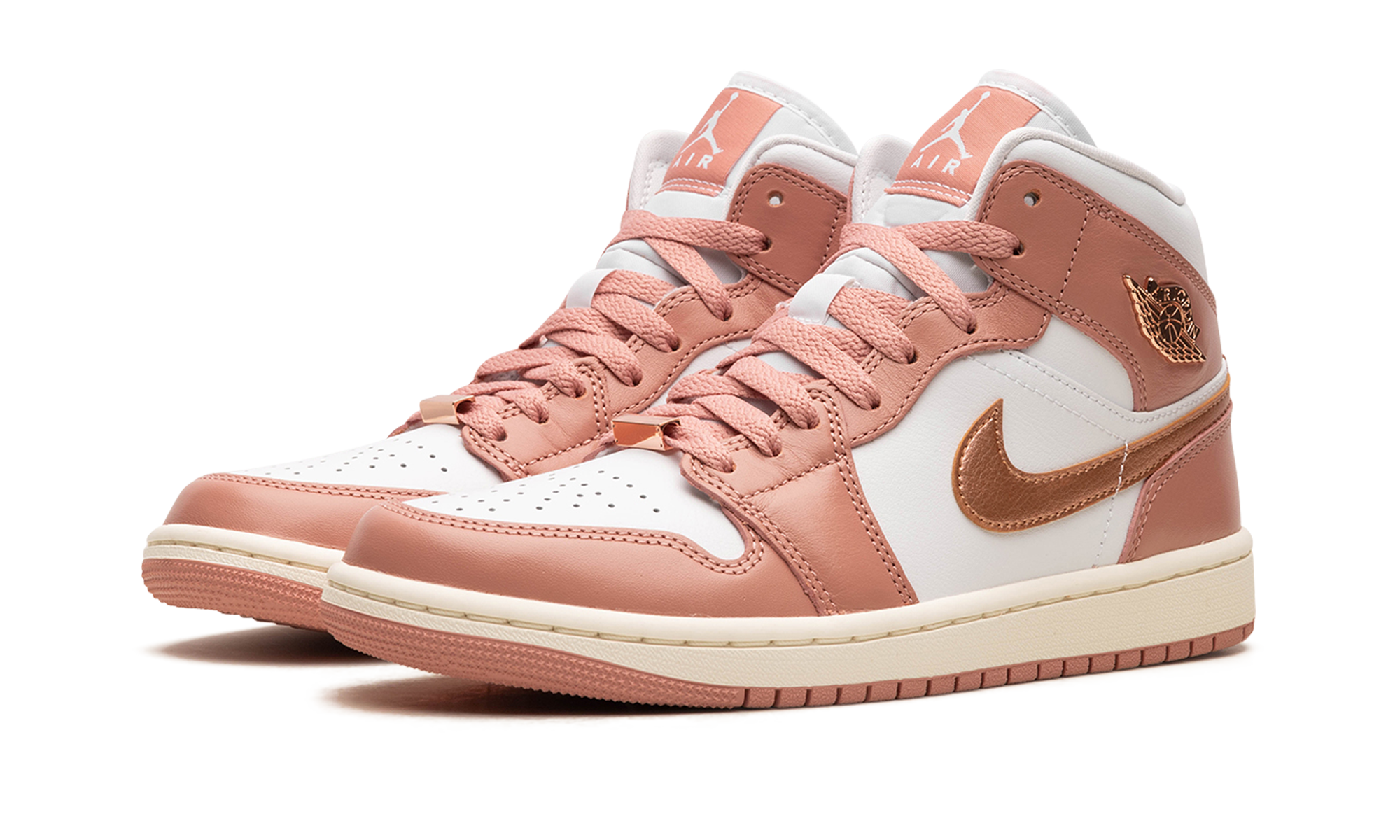 jordan 1 mid se red stardust women s+FB9892-670+diagnol left view