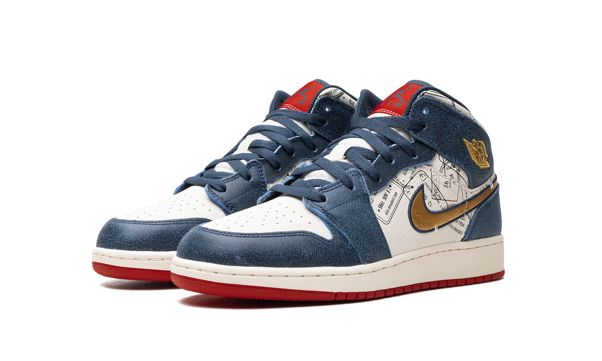 jordan 1 mid se take flight gold swoosh gs+FN1353-400+diagnol left view
