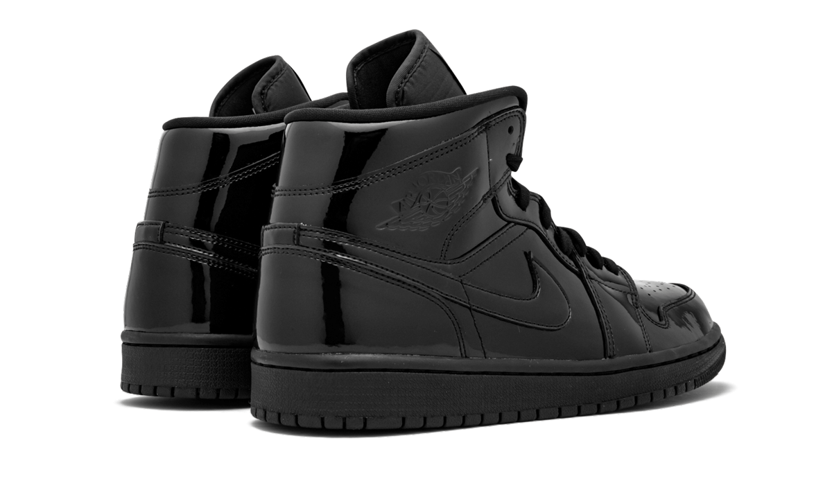 jordan 1 mid se triple black patent women s+BQ6472-002+diagnol right behind view
