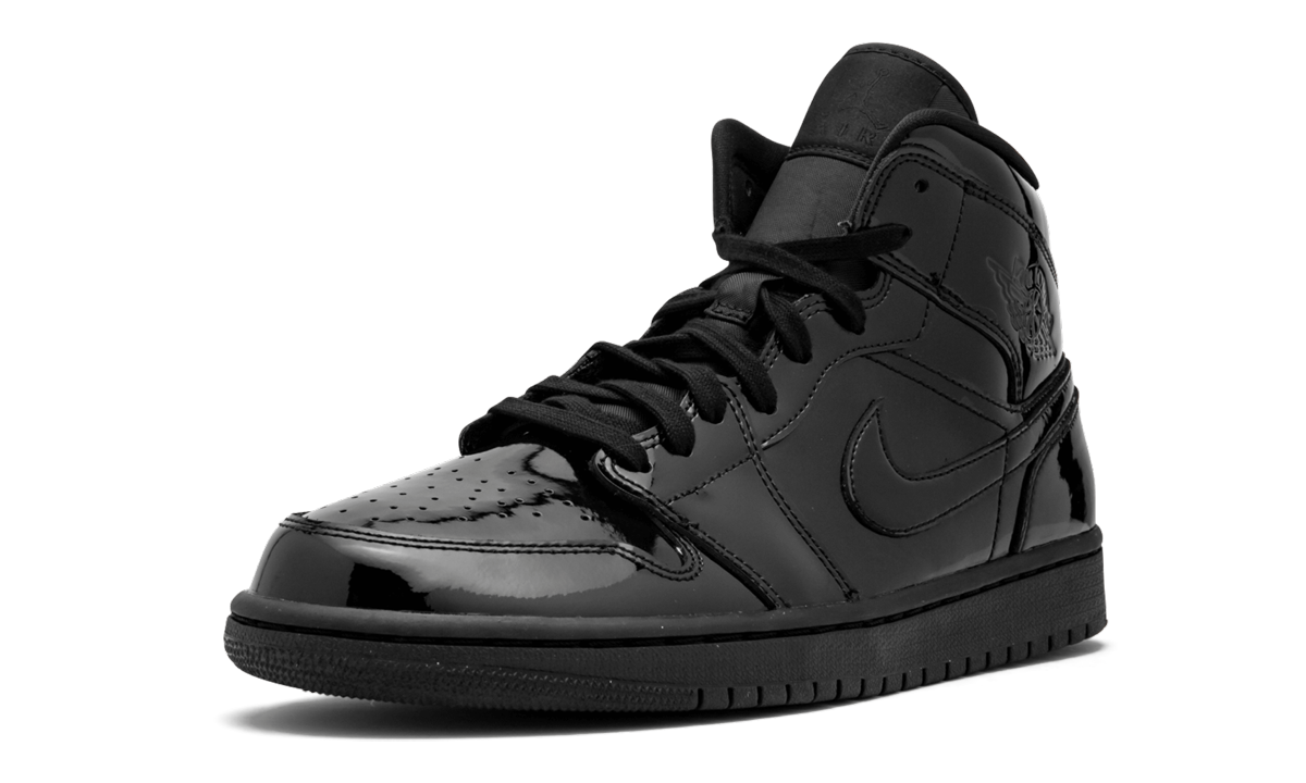 jordan 1 mid se triple black patent women s+BQ6472-002+left diagnol single view