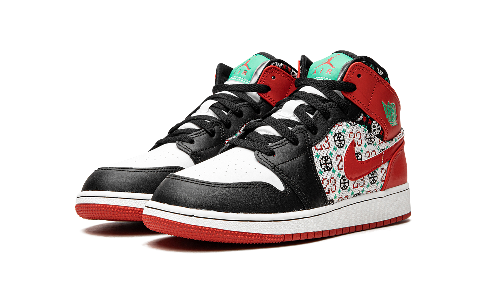 jordan 1 mid se ugly christmas sweater gs+DM1208-150+diagnol left view