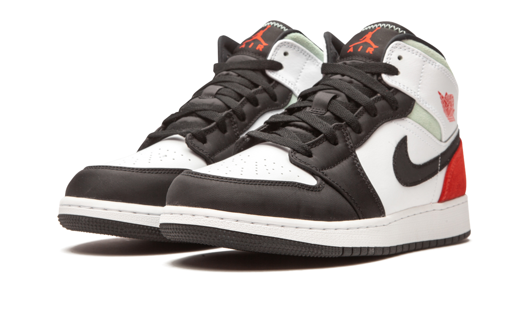 jordan 1 mid se white black red spruce gs+BQ6931-100+diagnol left view