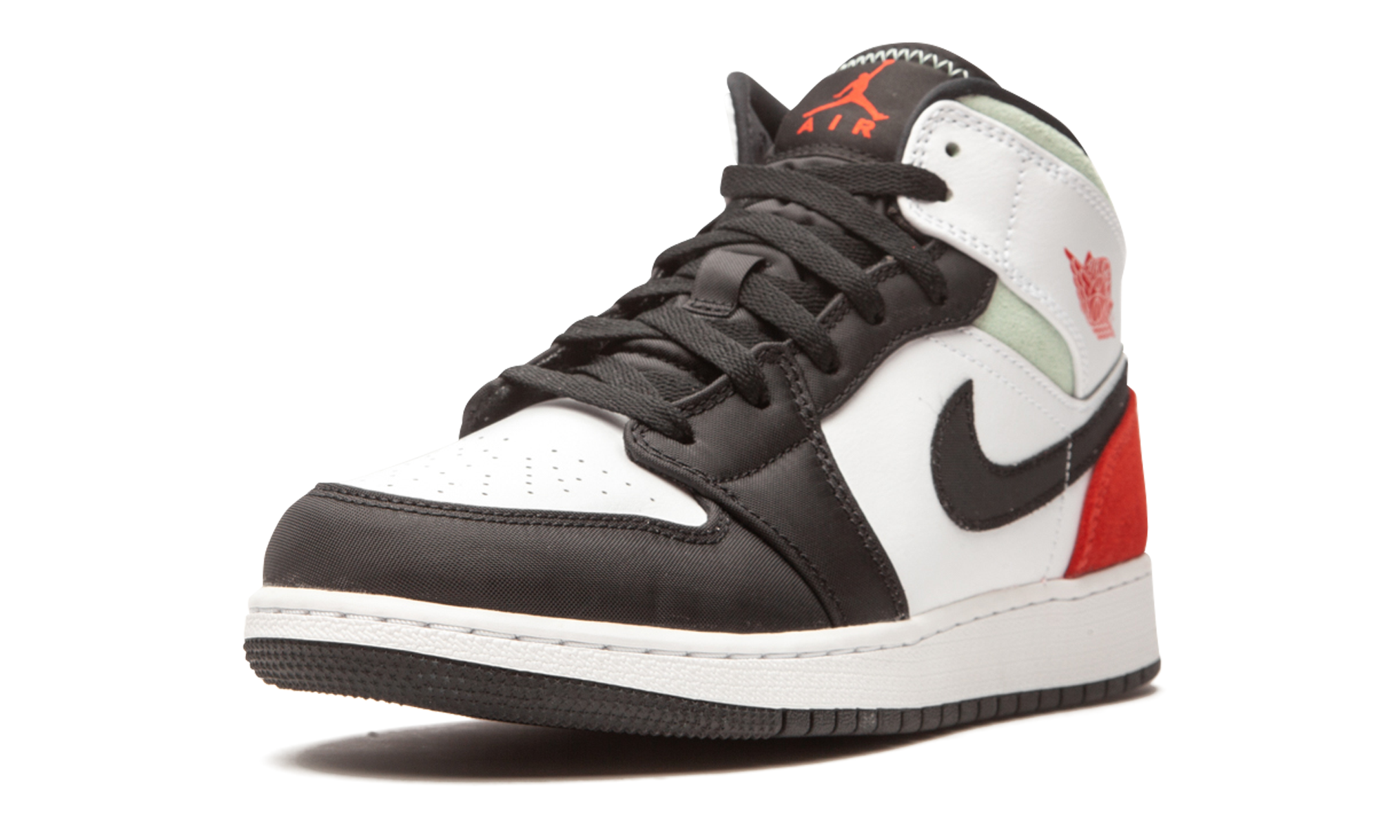 jordan 1 mid se white black red spruce gs+BQ6931-100+left diagnol single view