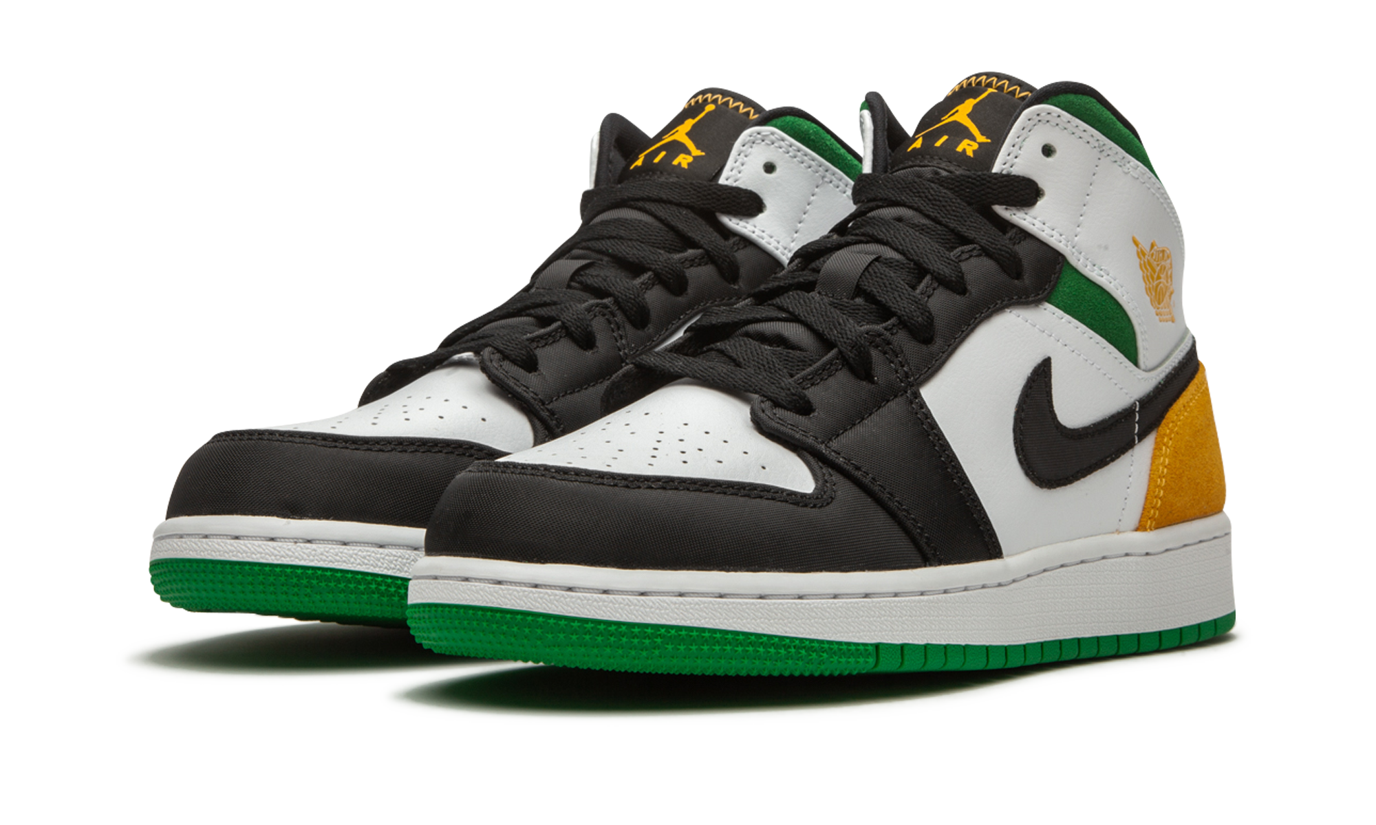 jordan 1 mid se white laser orange lucky green gs+BQ6931-101+diagnol left view