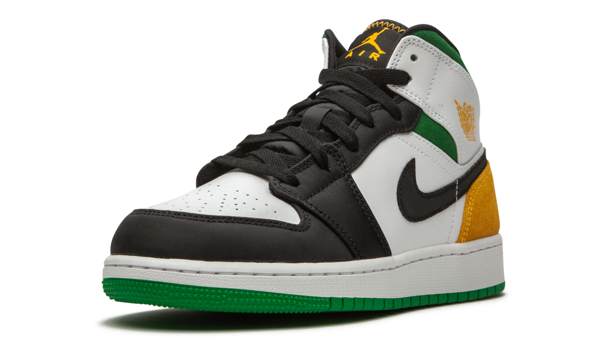 jordan 1 mid se white laser orange lucky green gs+BQ6931-101+left diagnol single view
