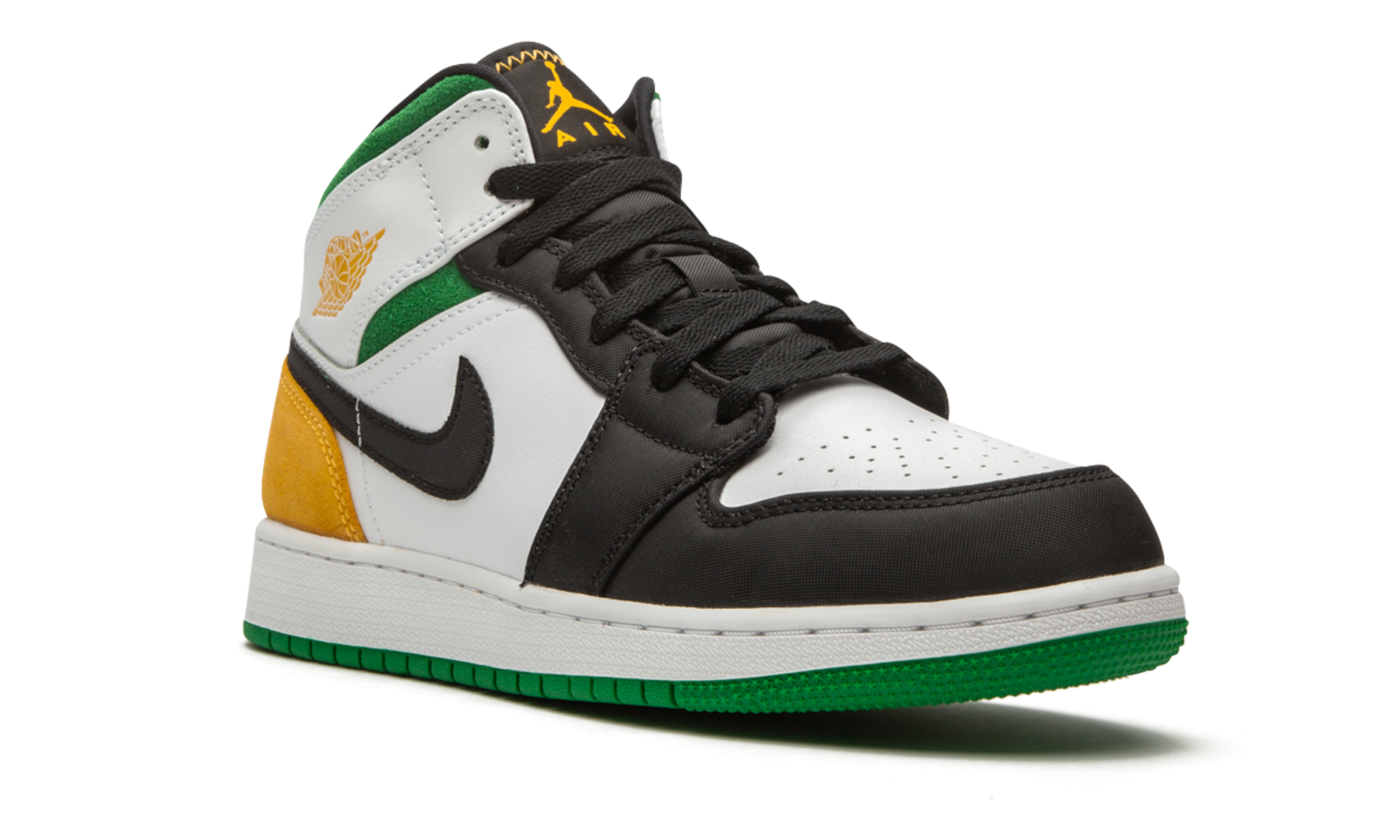 jordan 1 mid se white laser orange lucky green gs+BQ6931-101+diagnol right view