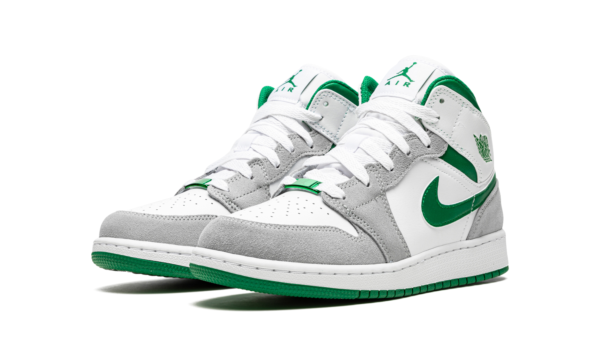 jordan 1 mid se white pine green smoke grey gs+DC7248-103+diagnol left view