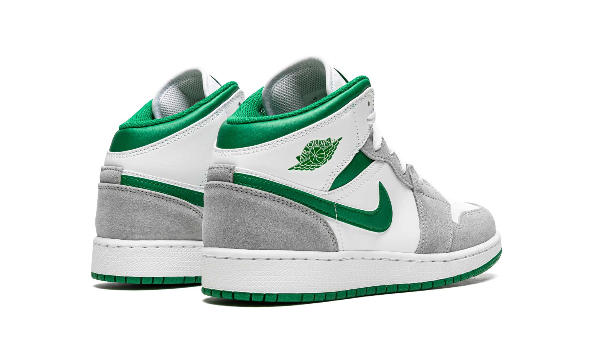 jordan 1 mid se white pine green smoke grey gs+DC7248-103+diagnol right behind view