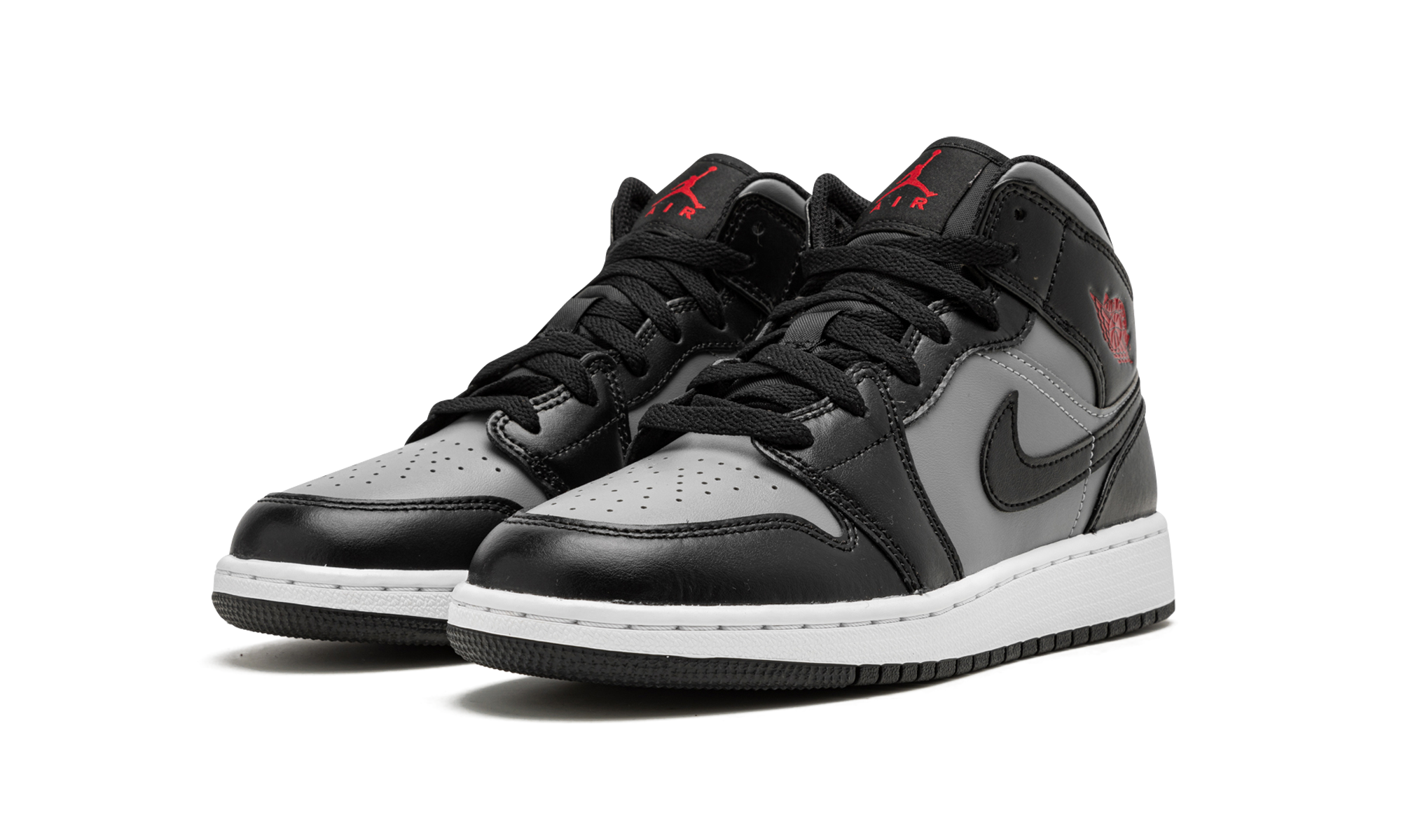 jordan 1 mid shadow red gs+554725-096+diagnol left view