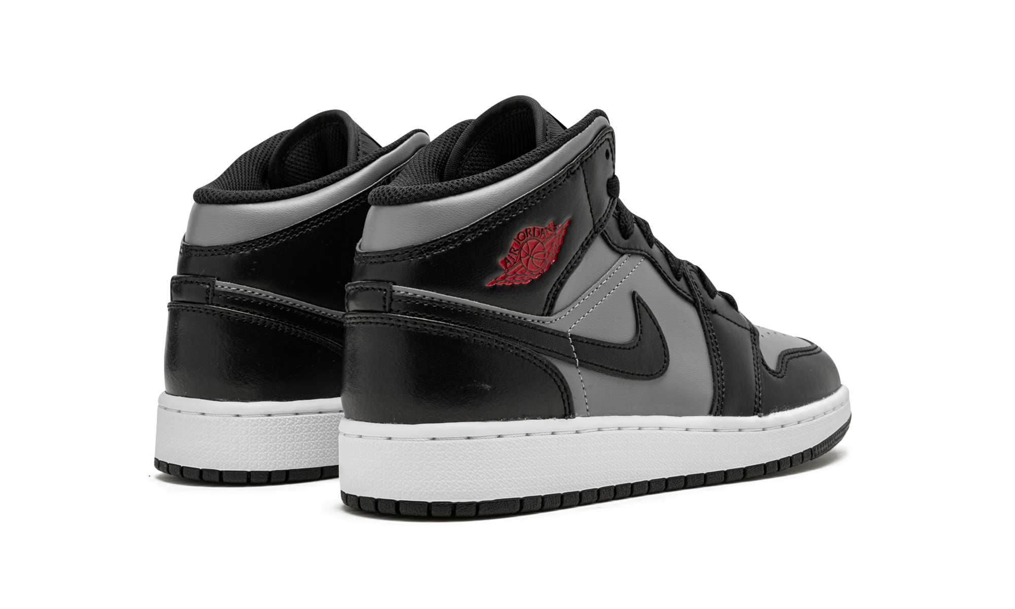 jordan 1 mid shadow red gs+554725-096+diagnol right behind view