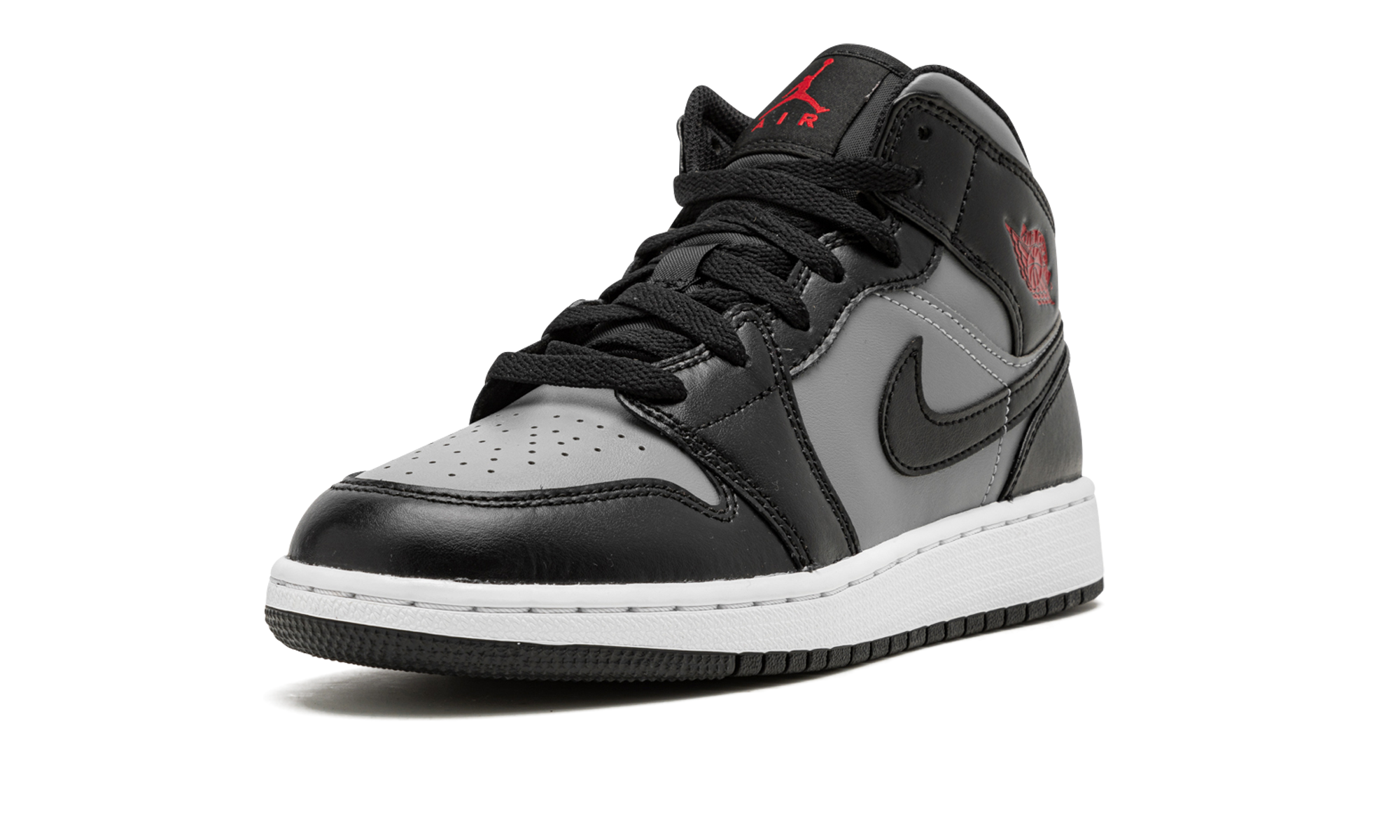 jordan 1 mid shadow red gs+554725-096+left diagnol single view