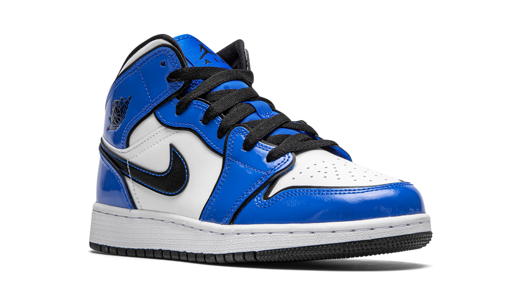 jordan 1 mid signal blue gs+BQ6931-402+diagnol right view