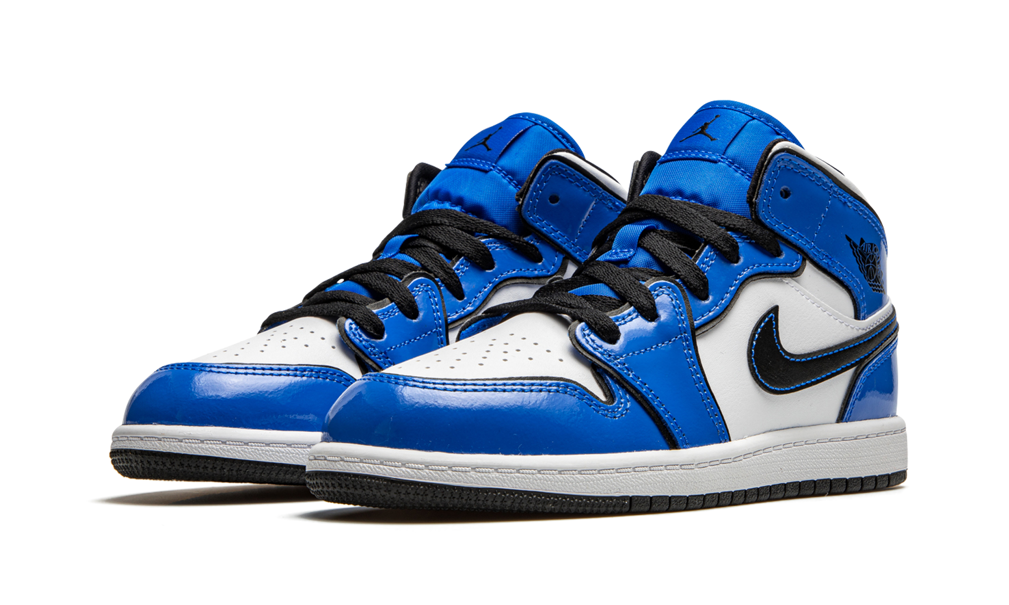 jordan 1 mid signal blue ps+BQ6932-402+diagnol left view