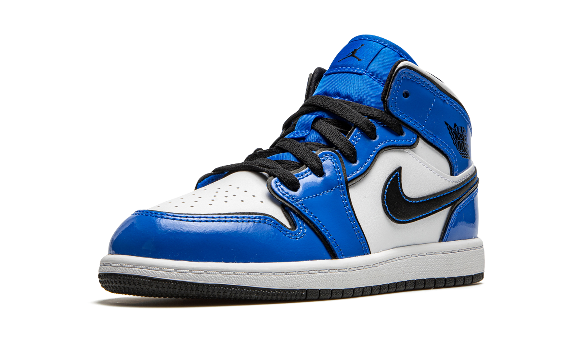 jordan 1 mid signal blue ps+BQ6932-402+left diagnol single view