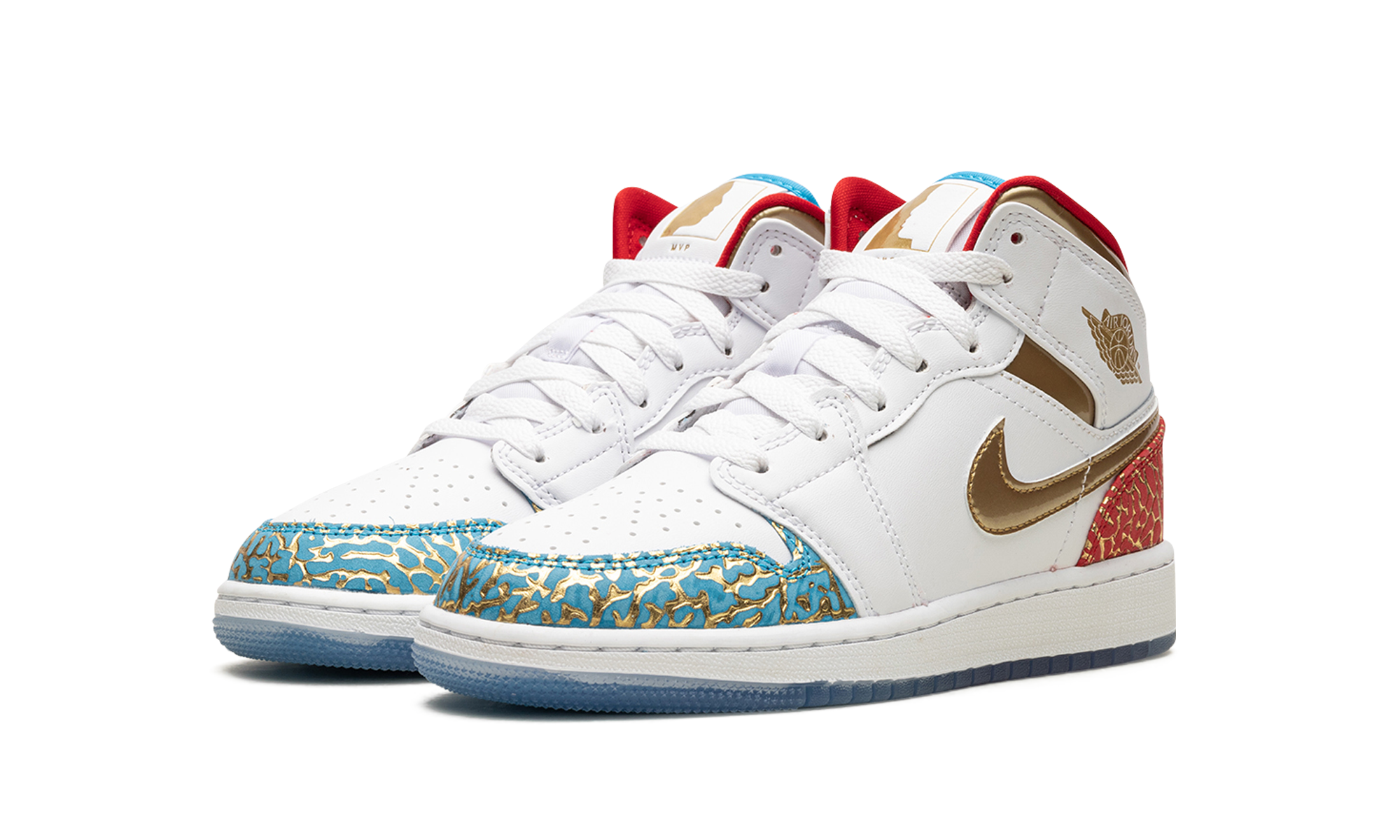 jordan 1 mid sneaker school nc to chicago gs+FB2212-100+diagnol left view