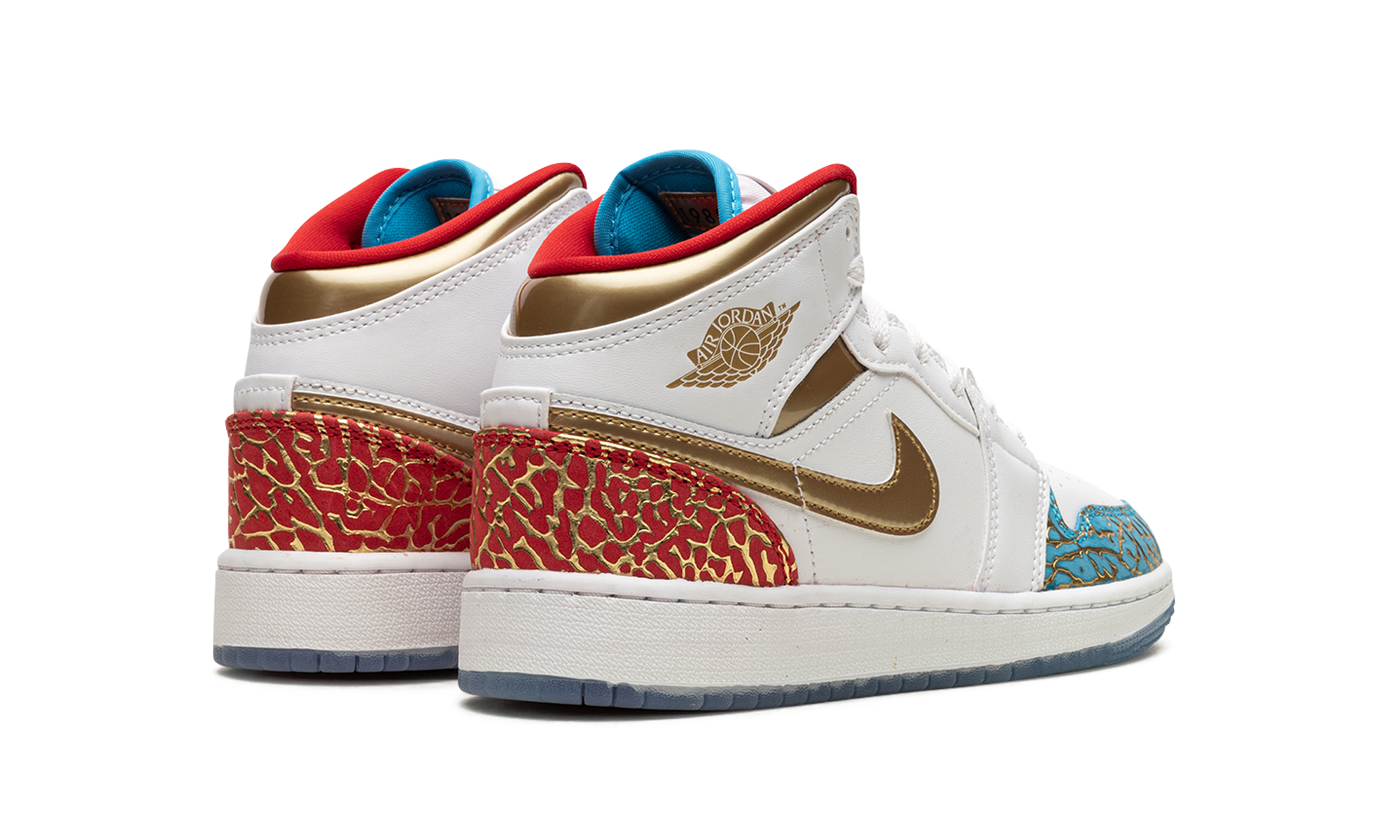 jordan 1 mid sneaker school nc to chicago gs+FB2212-100+diagnol right behind view