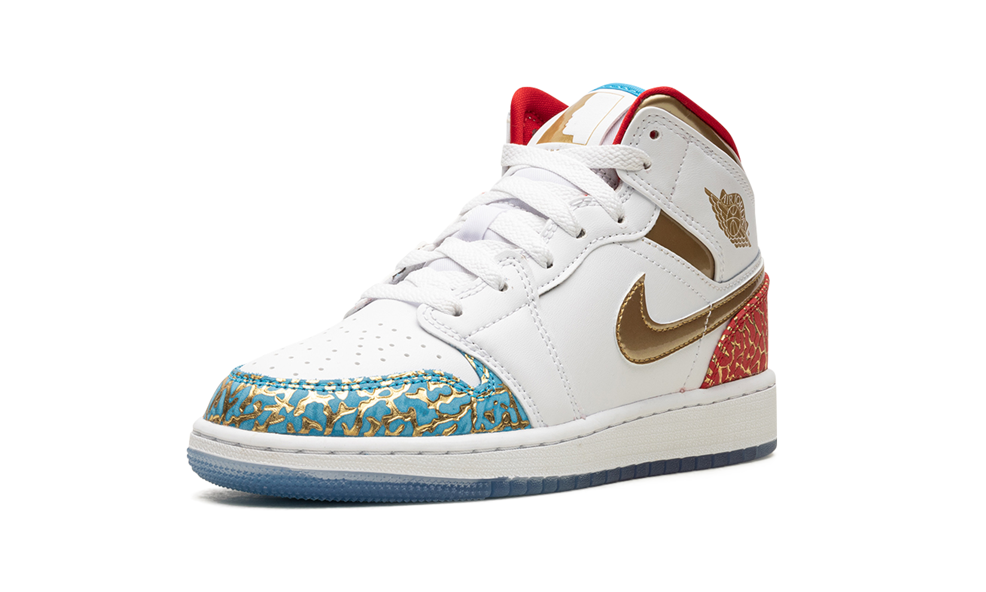 jordan 1 mid sneaker school nc to chicago gs+FB2212-100+left diagnol single view