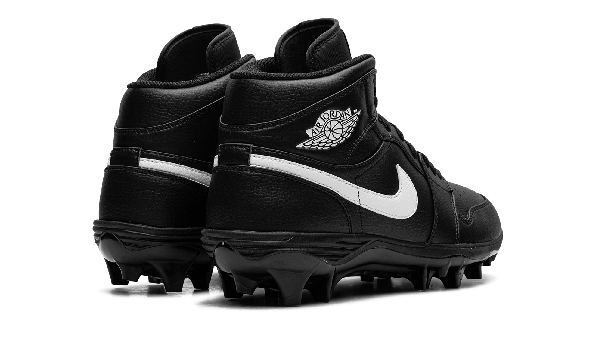 jordan 1 mid td cleat black white+FJ6805-001+diagnol right behind view