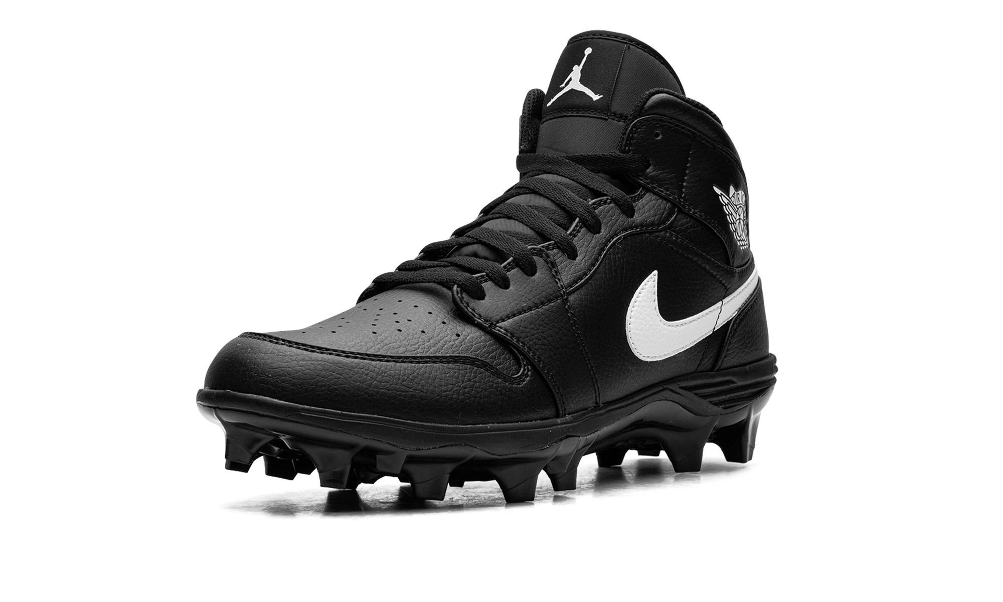 jordan 1 mid td cleat black white+FJ6805-001+left diagnol single view