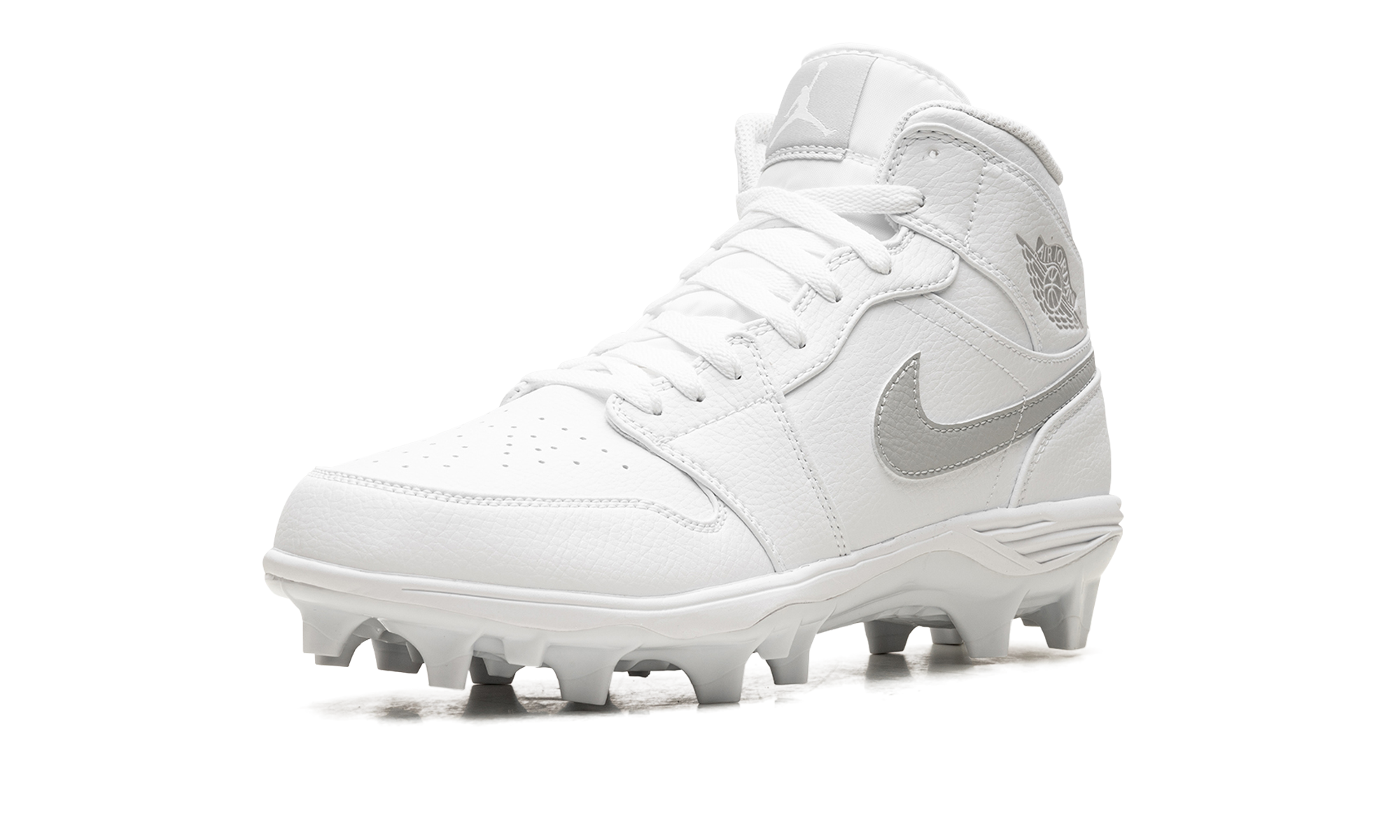 jordan 1 mid td cleat white grey fog+FJ6805-101+left diagnol single view
