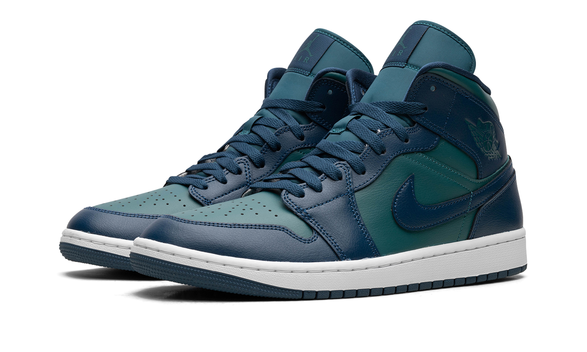 jordan 1 mid teal french blue women s+BQ6472-301+diagnol left view