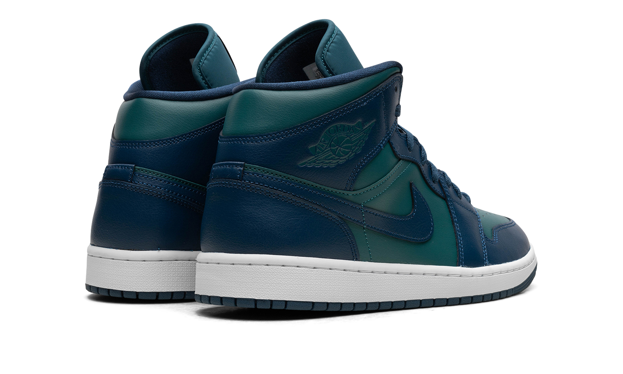 jordan 1 mid teal french blue women s+BQ6472-301+diagnol right behind view