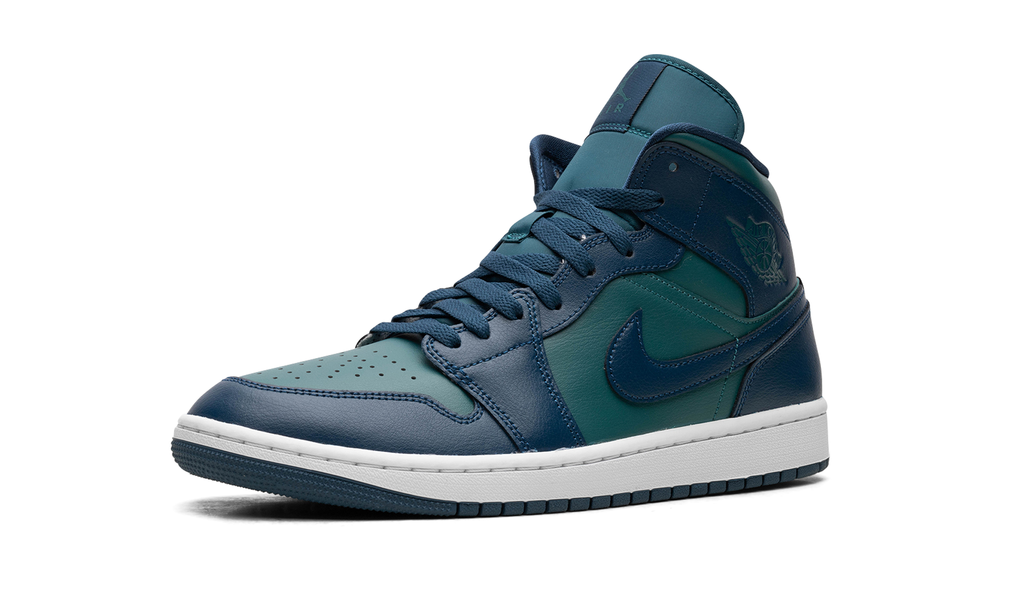 jordan 1 mid teal french blue women s+BQ6472-301+left diagnol single view