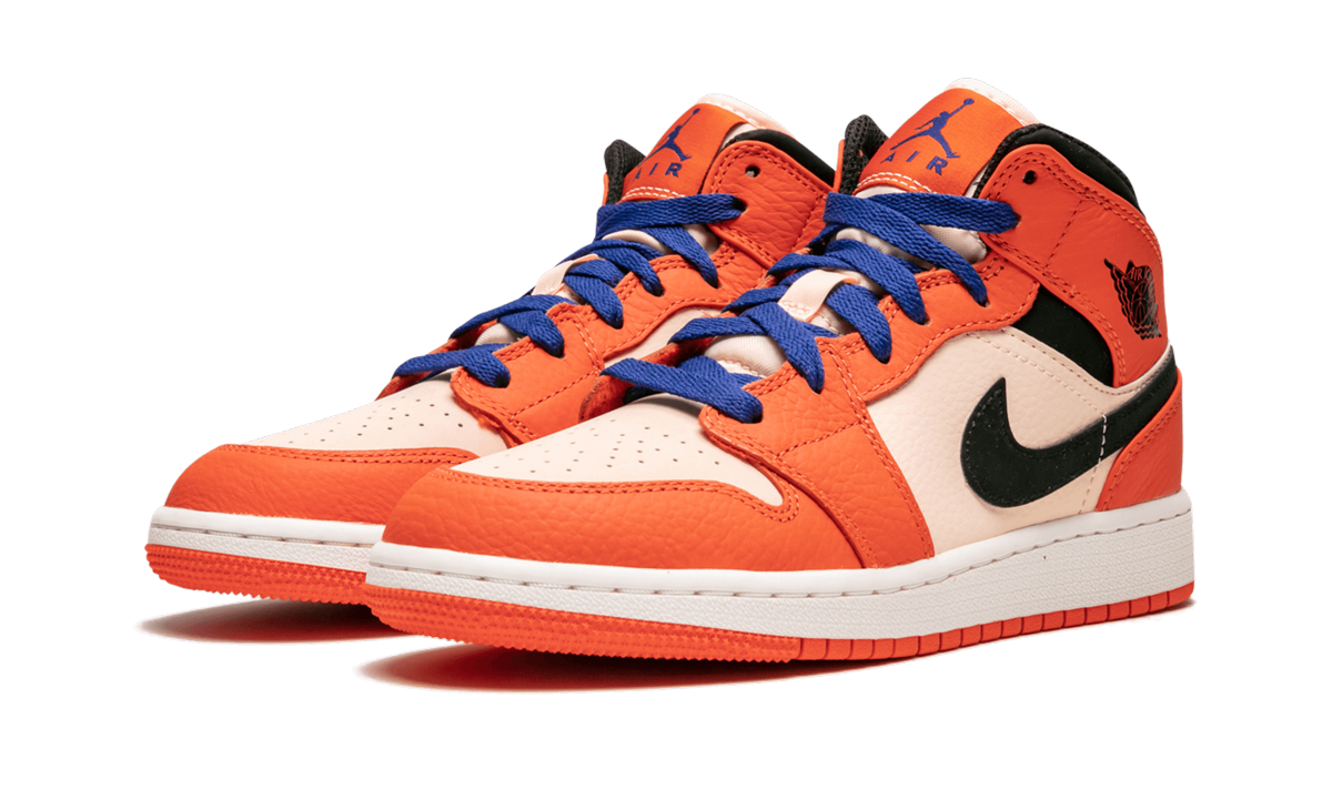 jordan 1 mid team orange black gs+BQ6931-800+diagnol left view