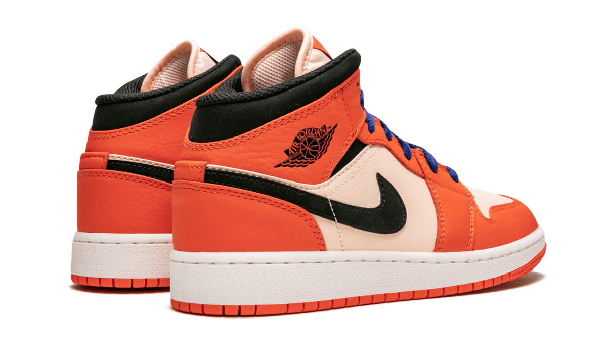 jordan 1 mid team orange black gs+BQ6931-800+diagnol right behind view