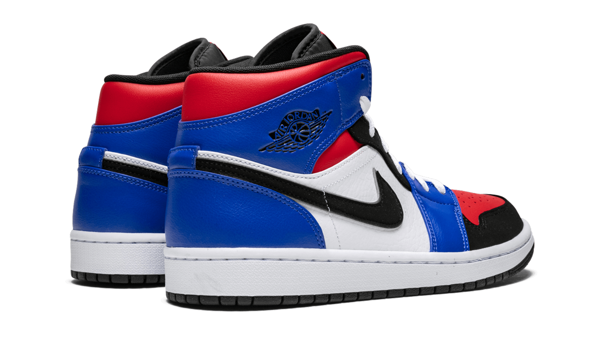 jordan 1 mid top 3+554724-124+diagnol right behind view