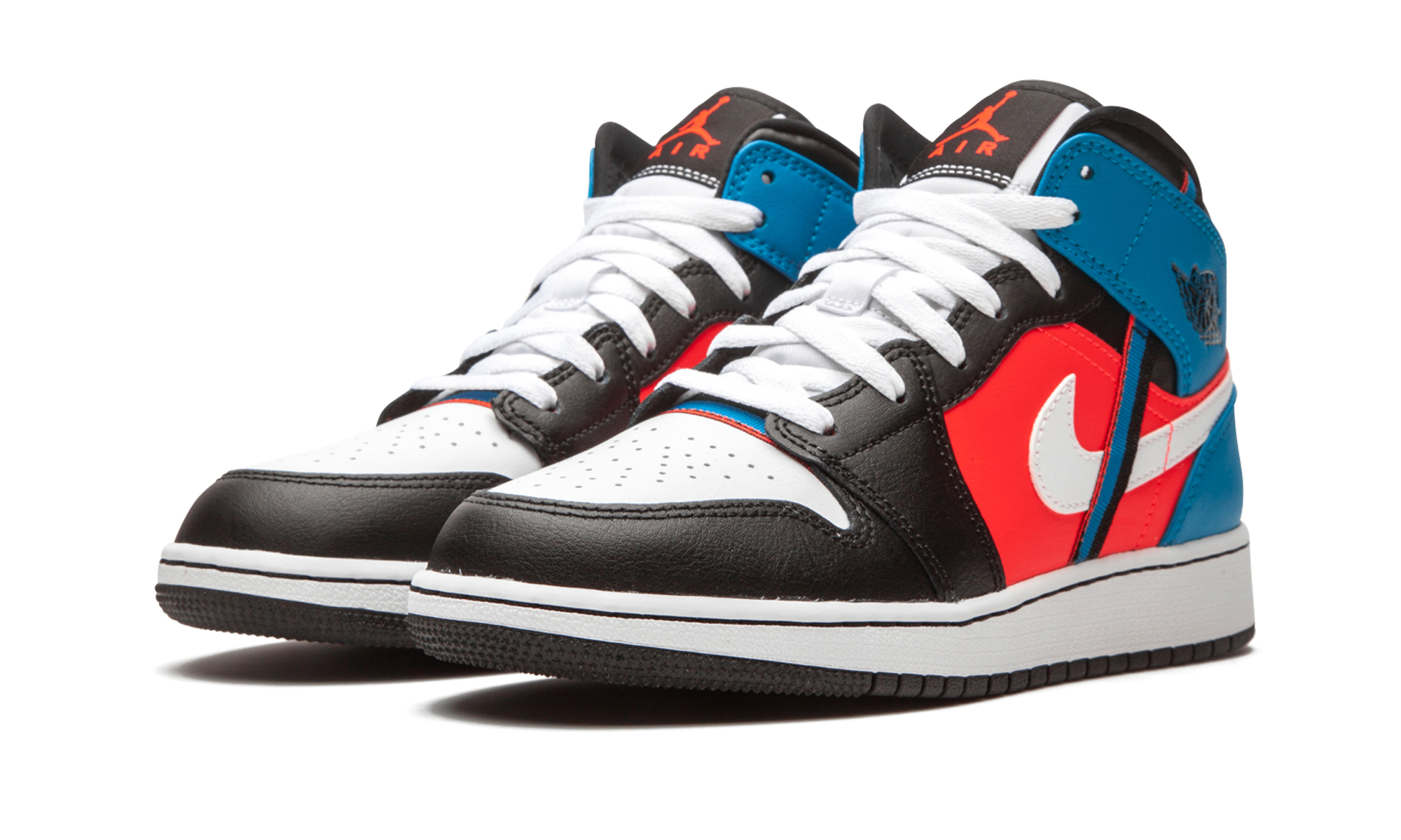 jordan 1 mid tri color ribbons gs+CV4891-001+diagnol left view