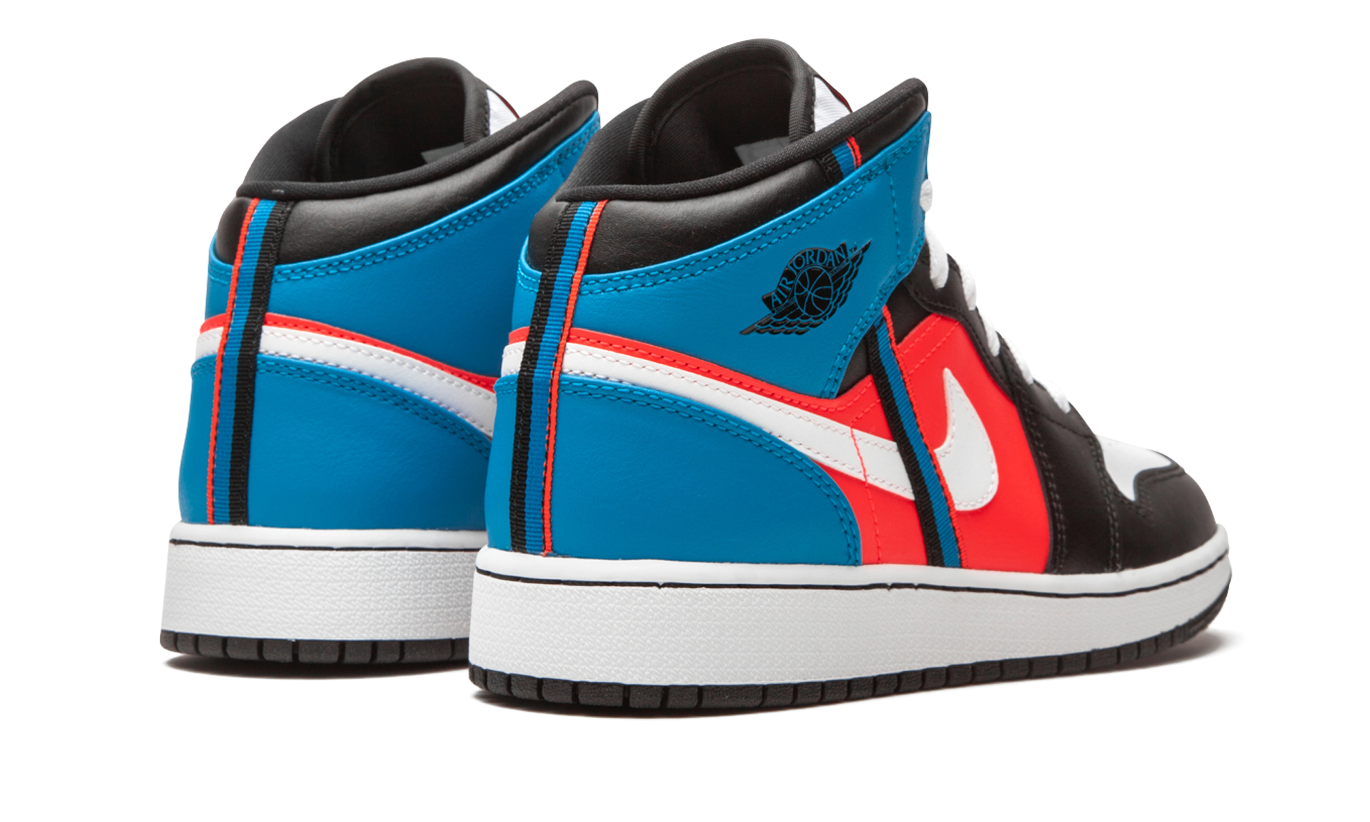 jordan 1 mid tri color ribbons gs+CV4891-001+diagnol right behind view
