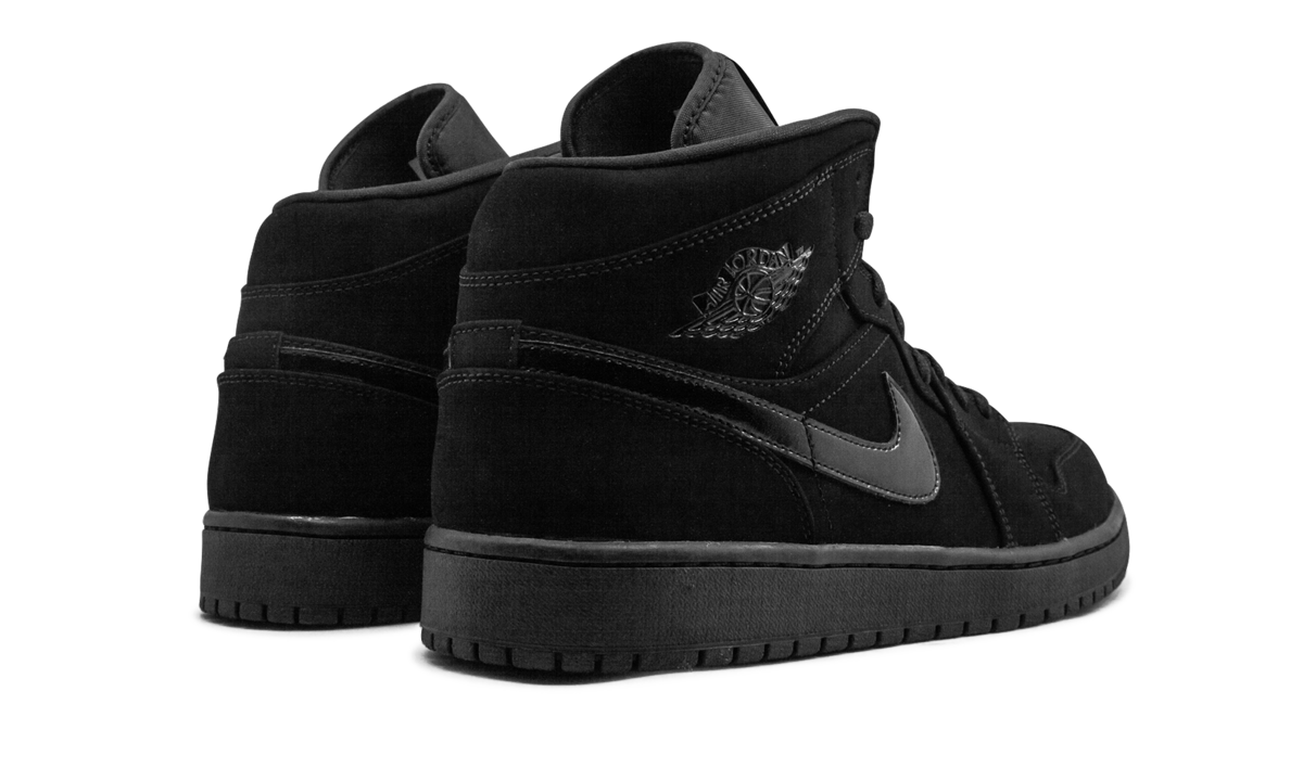 jordan 1 mid triple black 2020+554724-056+diagnol right behind view
