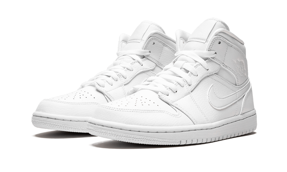jordan 1 mid triple white 2019+554724-129+diagnol left view