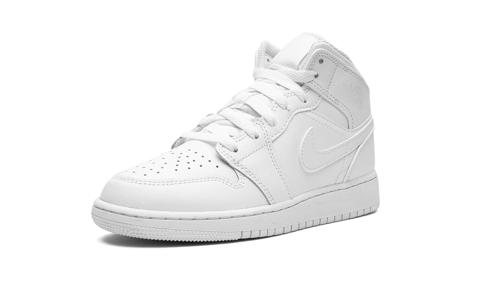 jordan 1 mid triple white 2023 gs+554725-136+left diagnol single view