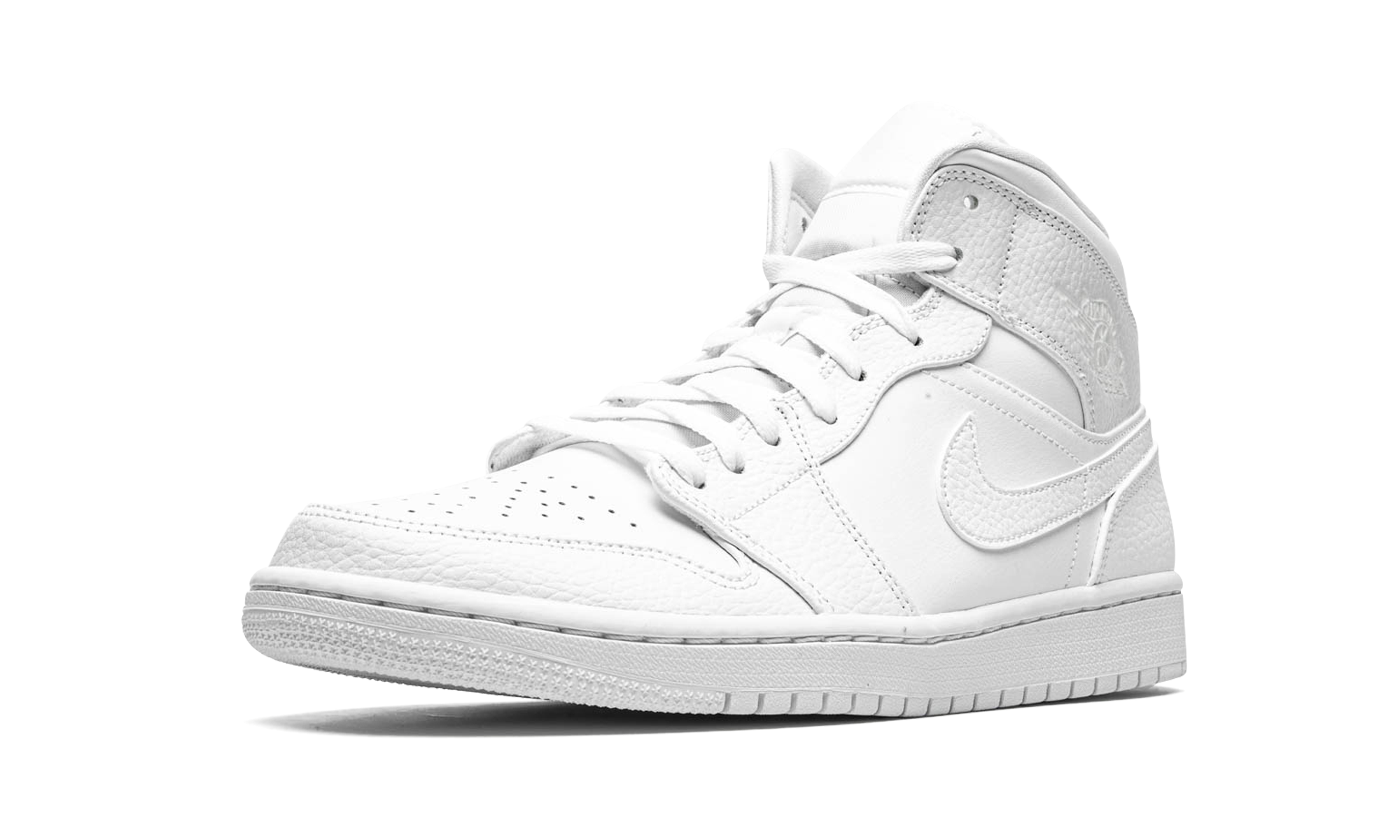 jordan 1 mid triple white 2 0 2020+554724-130+left diagnol single view