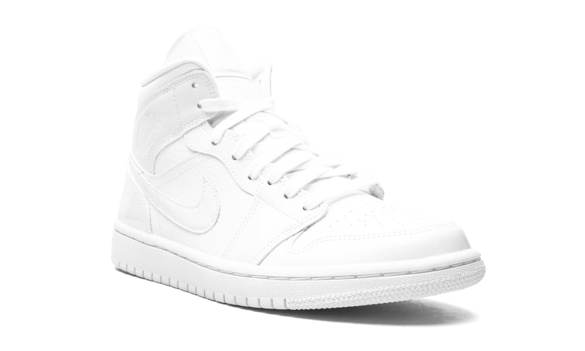 jordan 1 mid triple white patent swoosh women s+BQ6472-100+diagnol right view