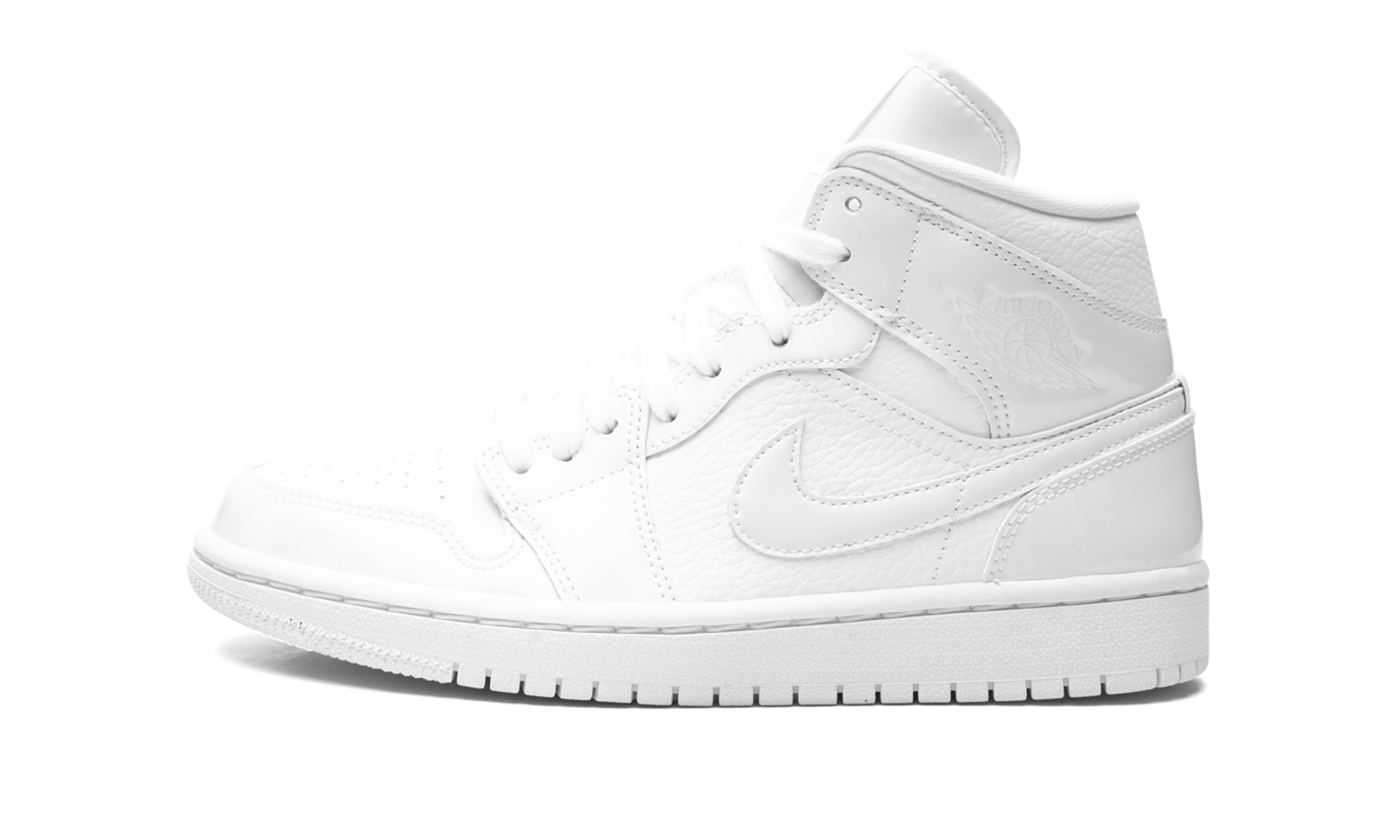 jordan 1 mid triple white patent swoosh women s+BQ6472-100+diagnol right view 1
