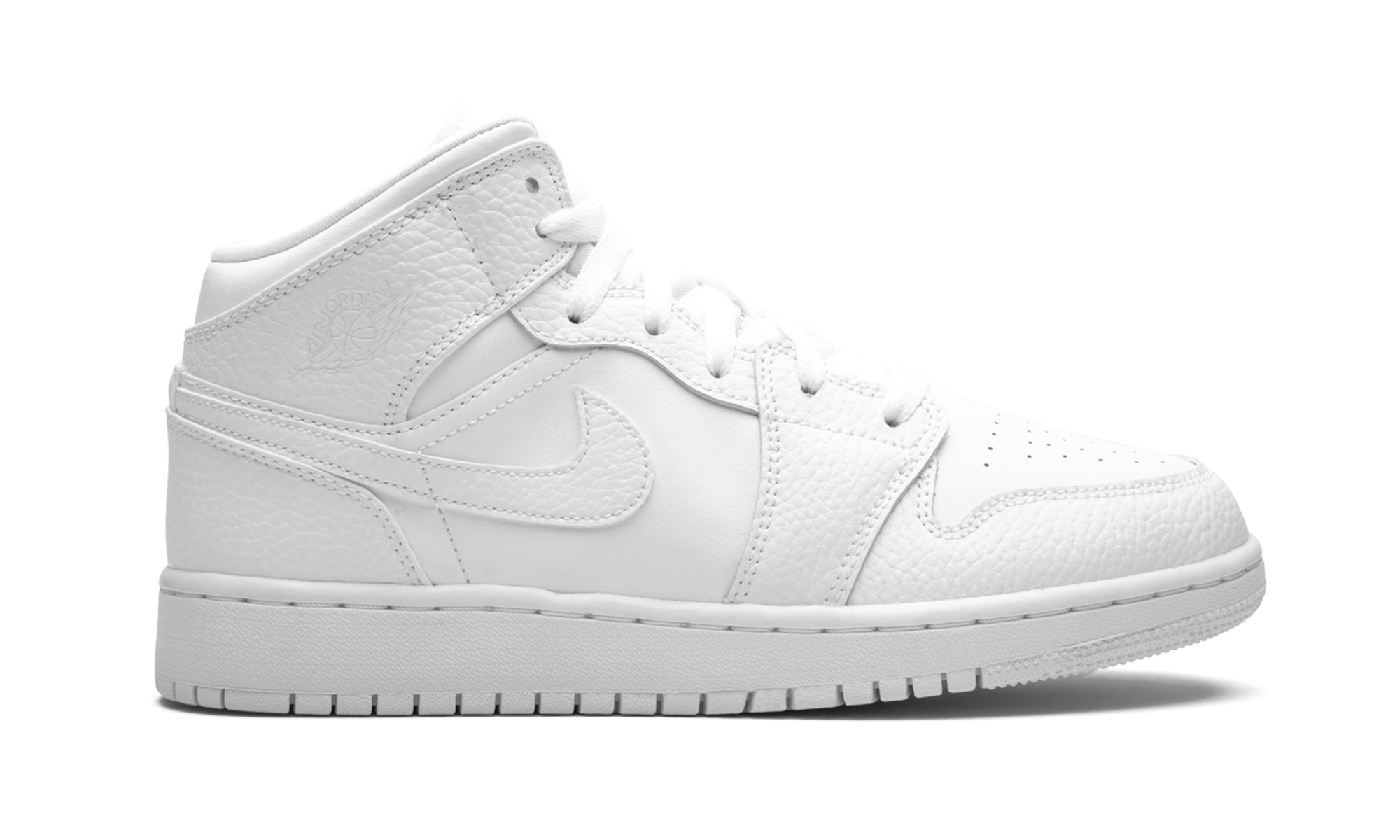 jordan 1 mid triple white tumbled leather gs+554725-130+right view