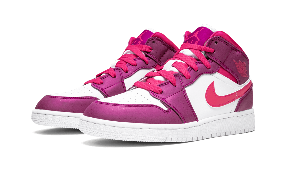 jordan 1 mid true berry rush pink gs+555112-661+diagnol left view
