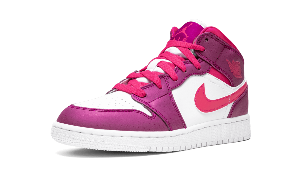 jordan 1 mid true berry rush pink gs+555112-661+left diagnol single view