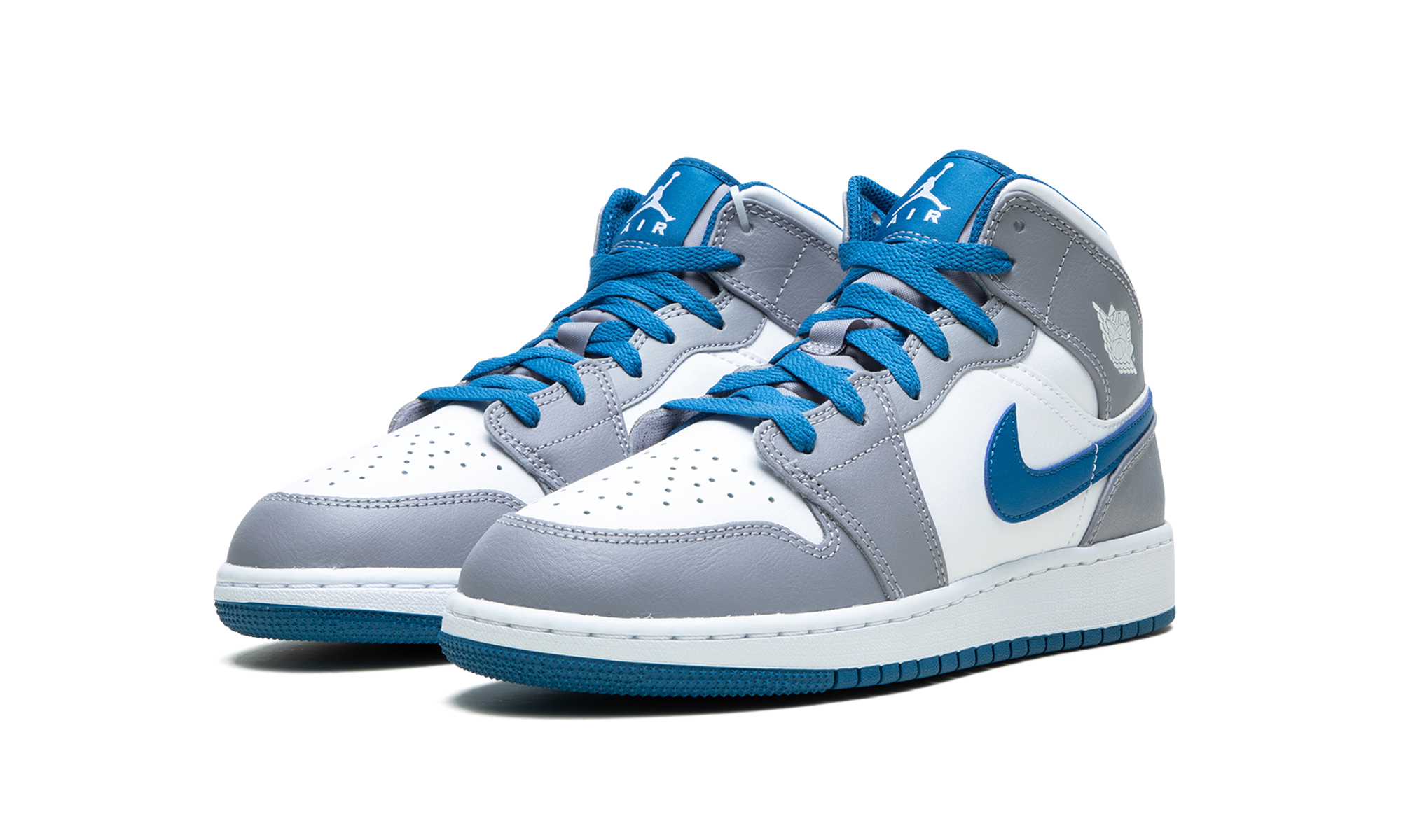jordan 1 mid true blue cement gs+DQ8423-014+diagnol left view