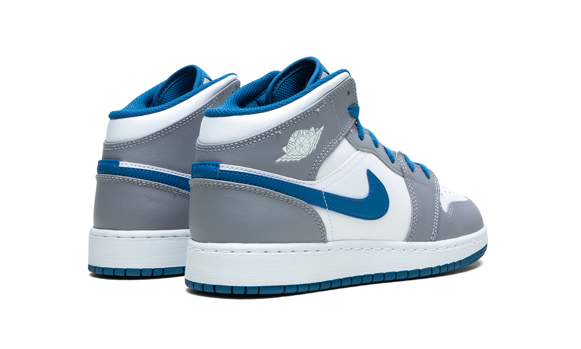 jordan 1 mid true blue cement gs+DQ8423-014+diagnol right behind view