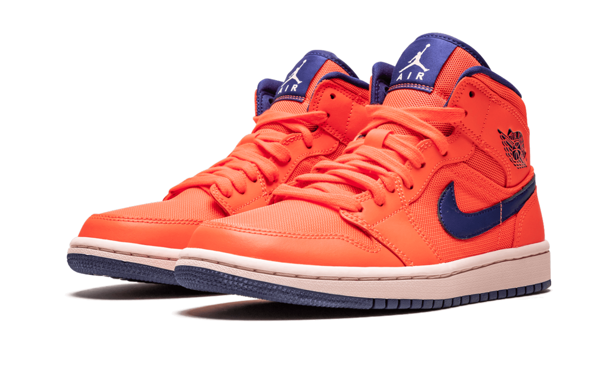 jordan 1 mid turf orange blue void women s+CD7240-804+diagnol left view