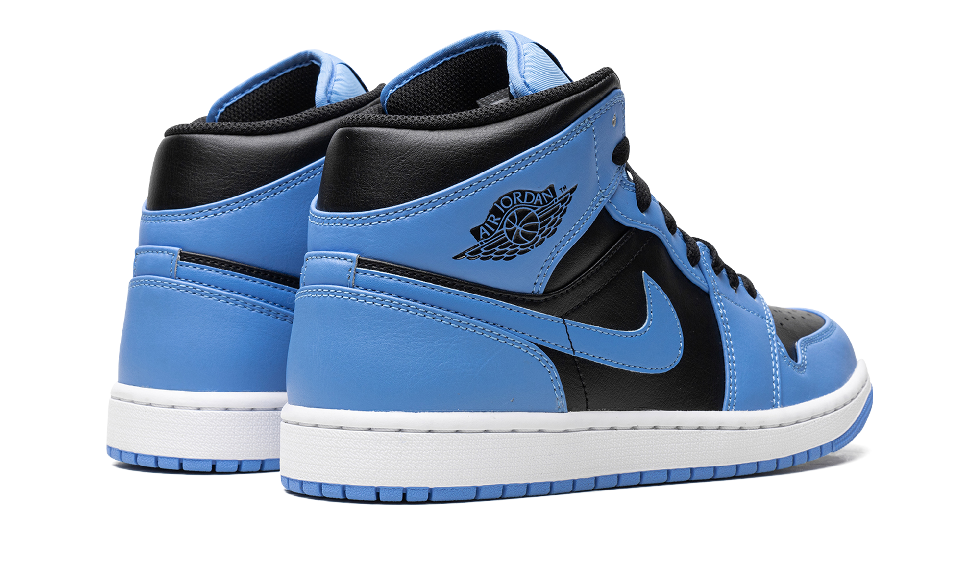 jordan 1 mid university blue black+DQ8426-401+diagnol right behind view
