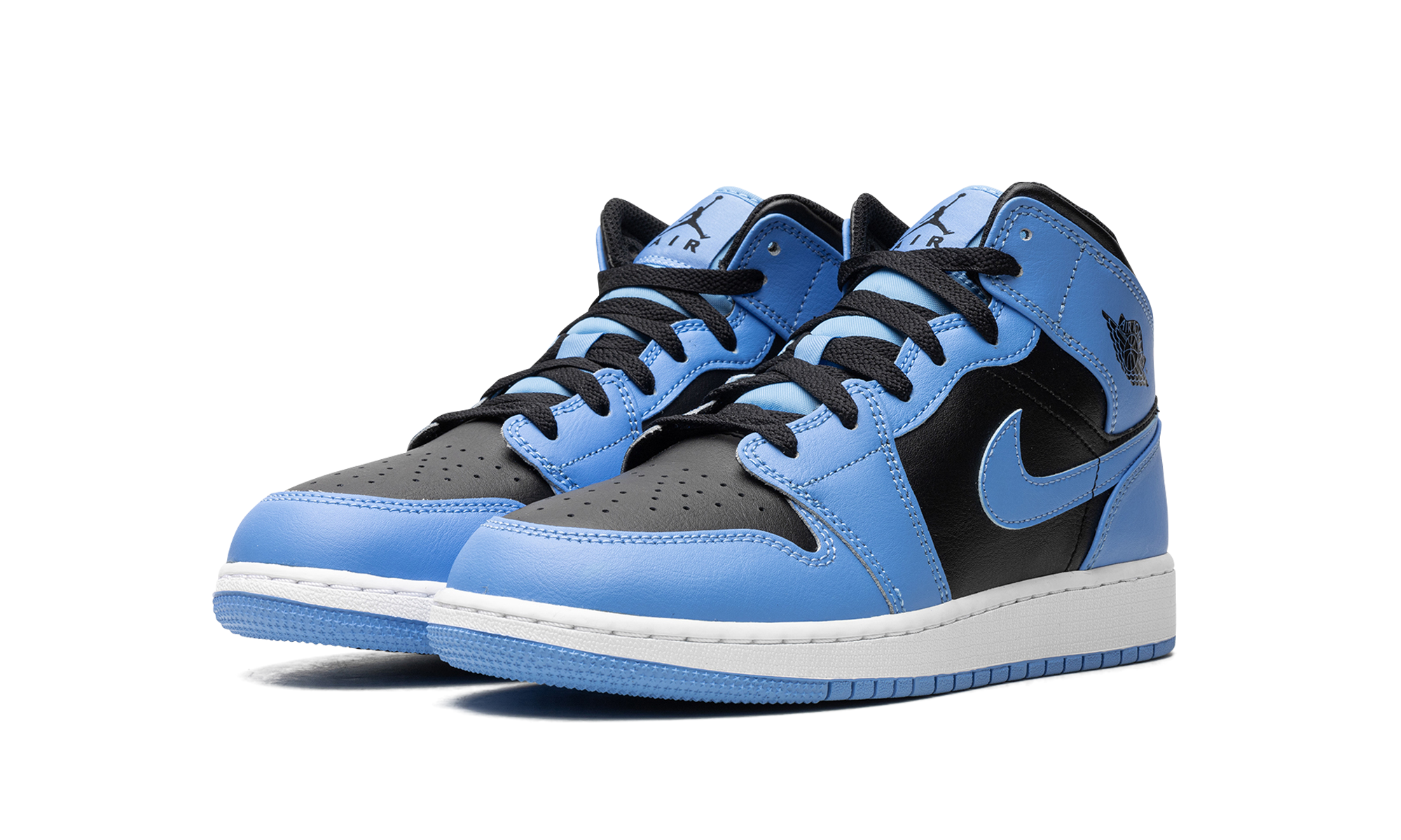 jordan 1 mid university blue black gs+DQ8423-401+diagnol left view