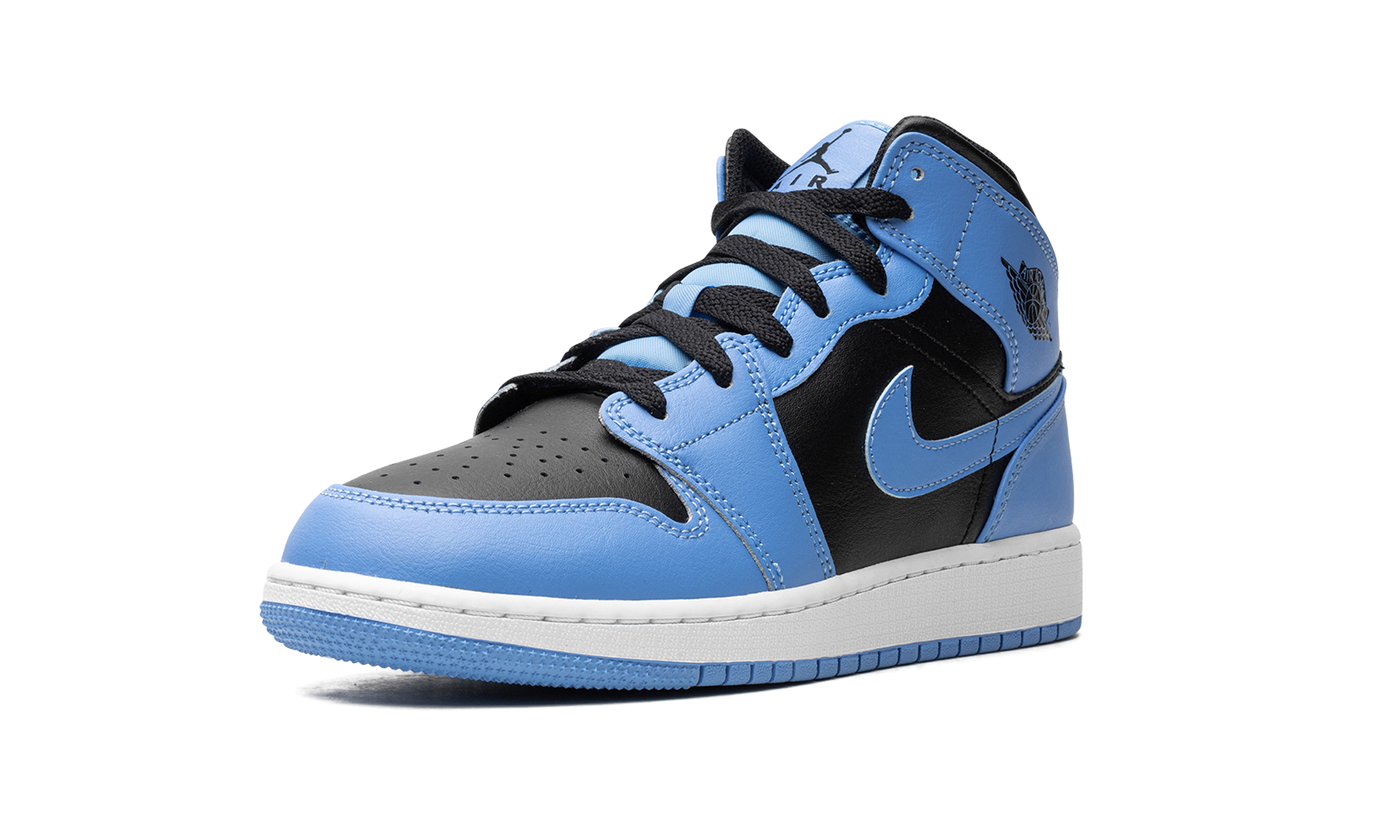 jordan 1 mid university blue black gs+DQ8423-401+left diagnol single view