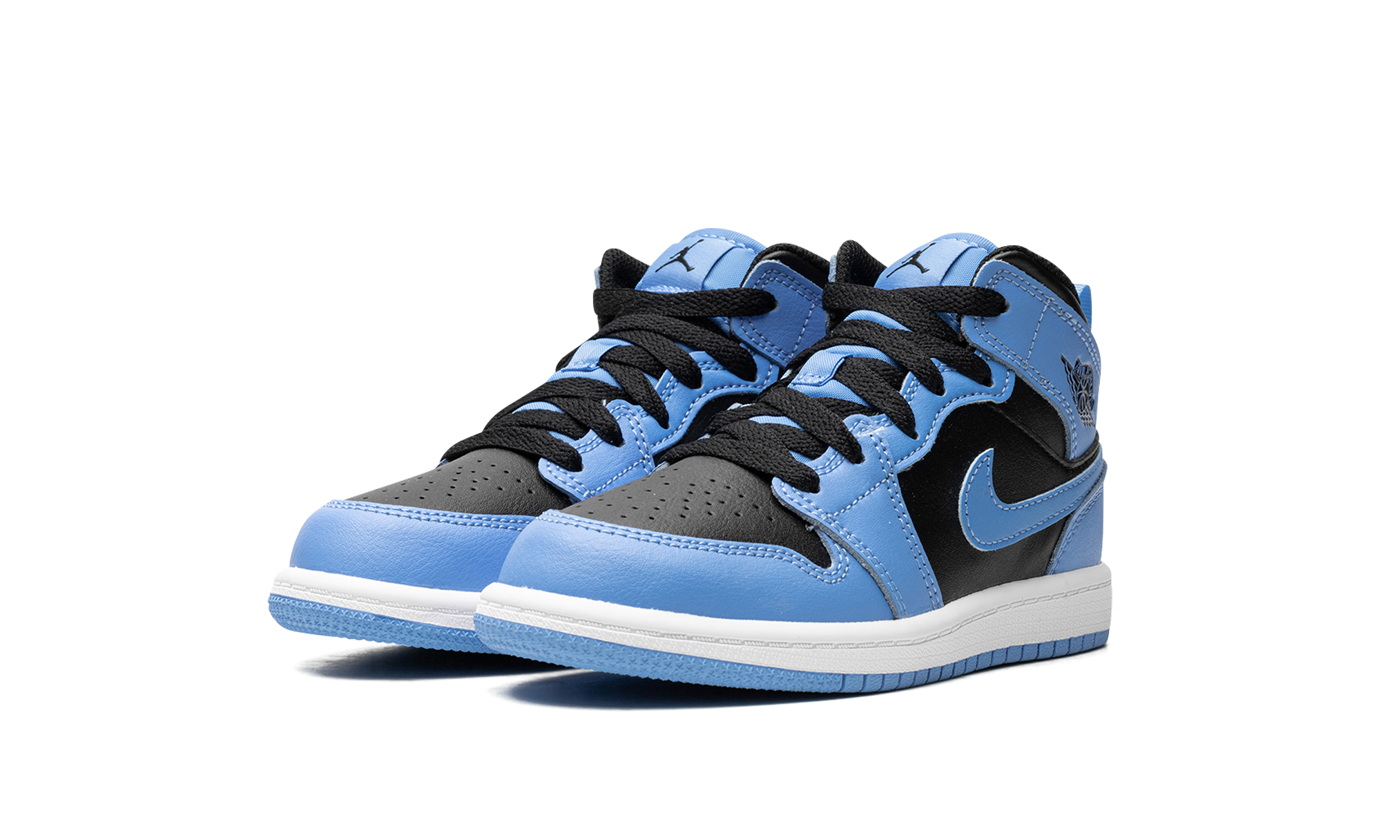 jordan 1 mid university blue black ps+DQ8424-401+diagnol left view