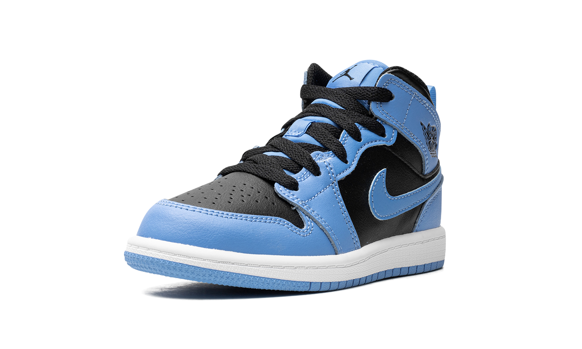 jordan 1 mid university blue black ps+DQ8424-401+left diagnol single view